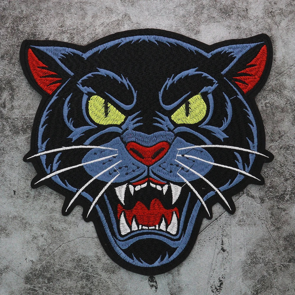 Large Size Biker Applique Fierce Tiger head Embroidery Patches Iron on for Clothes Animal Stickers Patch
