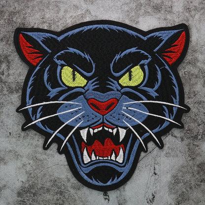 Large Size Biker Applique Fierce Tiger head Embroidery Patches Iron on for Clothes Animal Stickers Patch