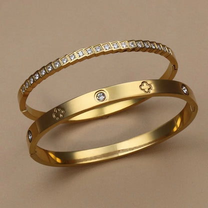 Fashion Stainless Steel Crystal Gold Color Women Bracelet Bangle Party Gift