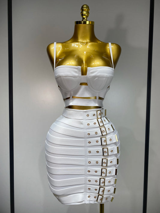 Sexy Cut Out Mini Bandage Two Piece Celebrity Evening Birthday Club Party Skirt Dress