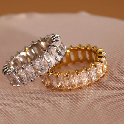 Square Zircon Stainless Steel plated 18K gold color Women's Wedding Ring
