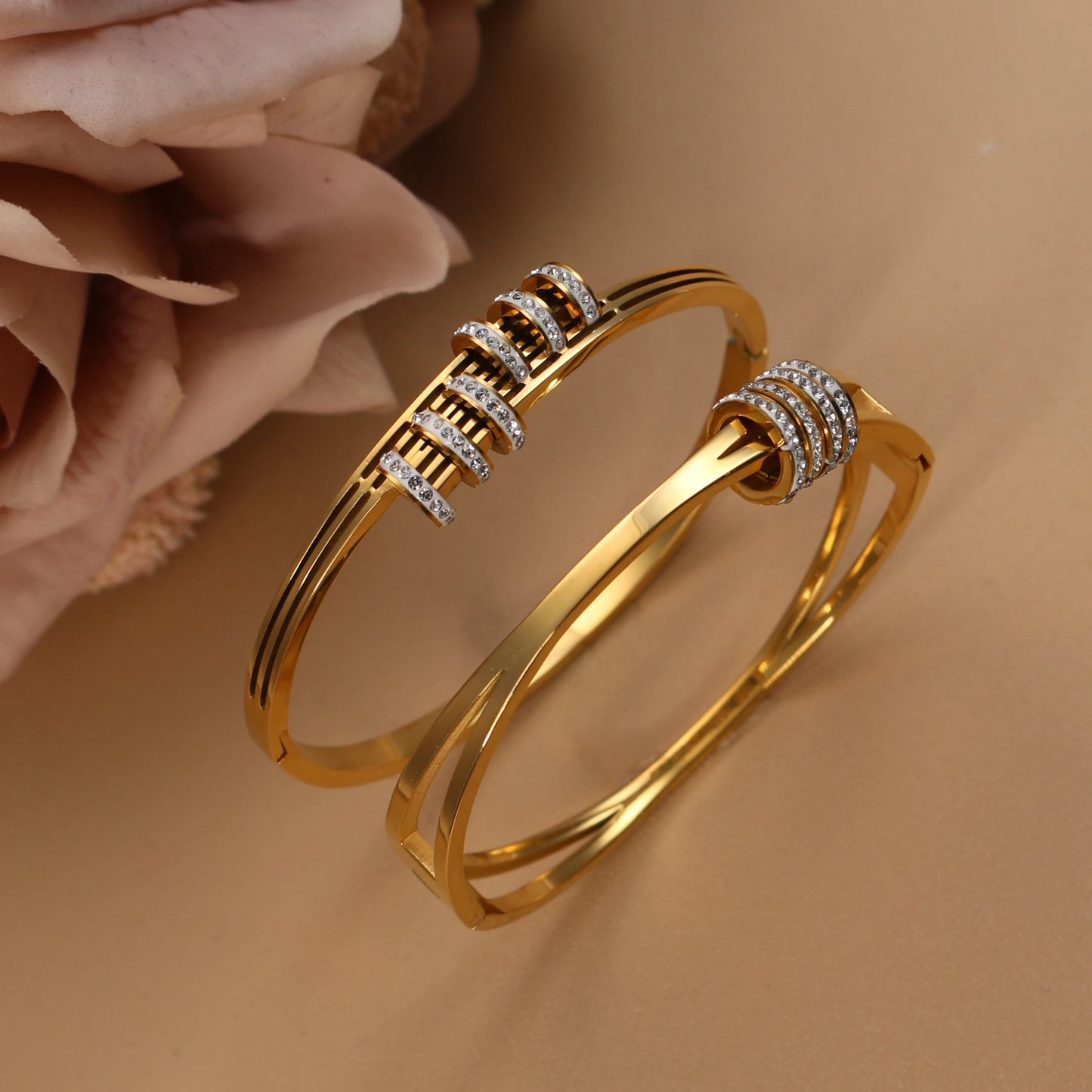 Women's Love Stainless Steel Crystal Bracelets Half Face Hollow Design Bracelet Bangle Jewelry Gifts