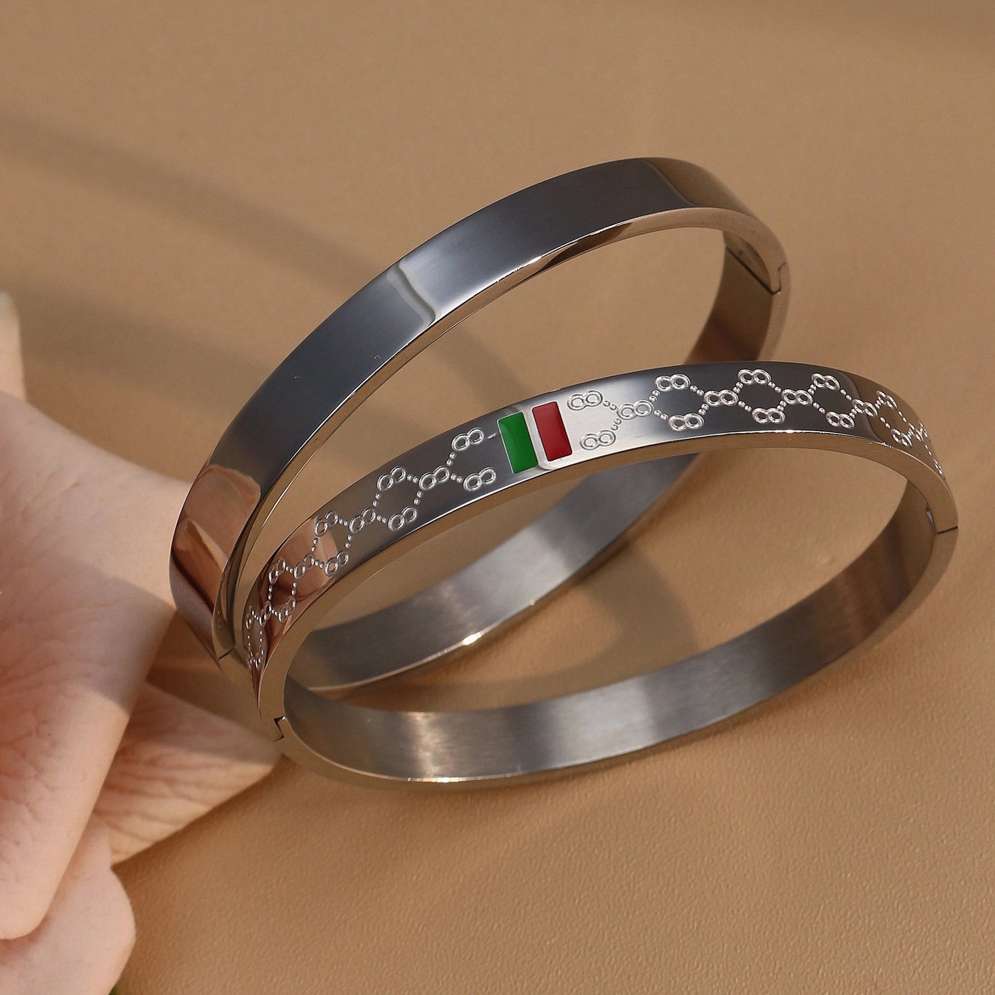 18K Gold Plated Stainless Steel Polished Zircon 50MM Bangles Bracelet
