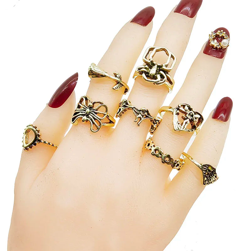 30pcs/Lot Wholesale Big Flower Cutout Skull Spider Animal Leaf Love Snake Finger Rings