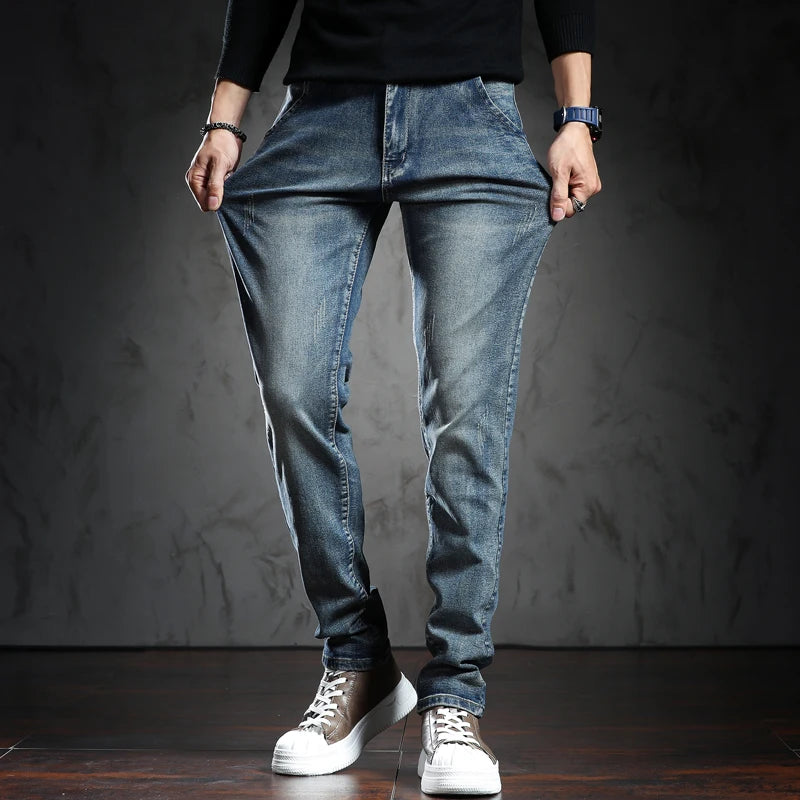 Men Fashion Blue Skinny Slim Fit Cotton Stretch Cowboy Denim Jeans Pan ...