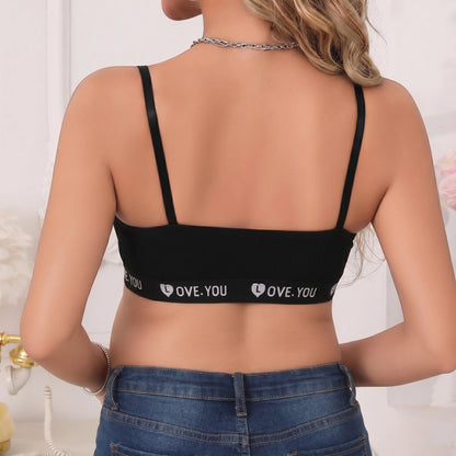 Women Soft Lace Nursing Maternity Ribbed Front Clip Adjustable Straps Bra Printed "Love You" Night Feeding