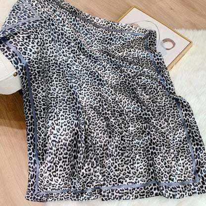 Women Fashion Scarf Square Silk Leopard Prints Large Bandana Shawl Wraps Scarves