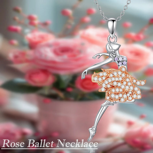 Women Exquisite Ballet Girl Colorful Rhinestone Pendant Necklace