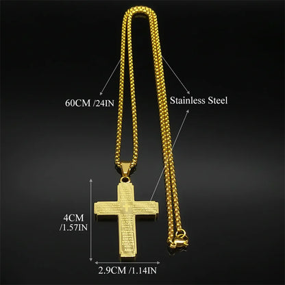Women Men Stainless Steel Gold Color Religion Prayer Catholic Scriptures Cross Bible Pendant Necklace