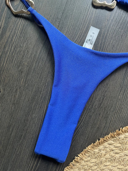 Women Bikini Solid Color Lace-up Split Two-piece Swimsuit Swimwear Suit
