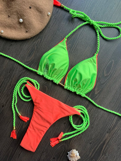 Sexy Beach Women's Swimsuit Braiding Rope Bikini Two-piece Triangle Swimwear Bathing Brazilian Suit