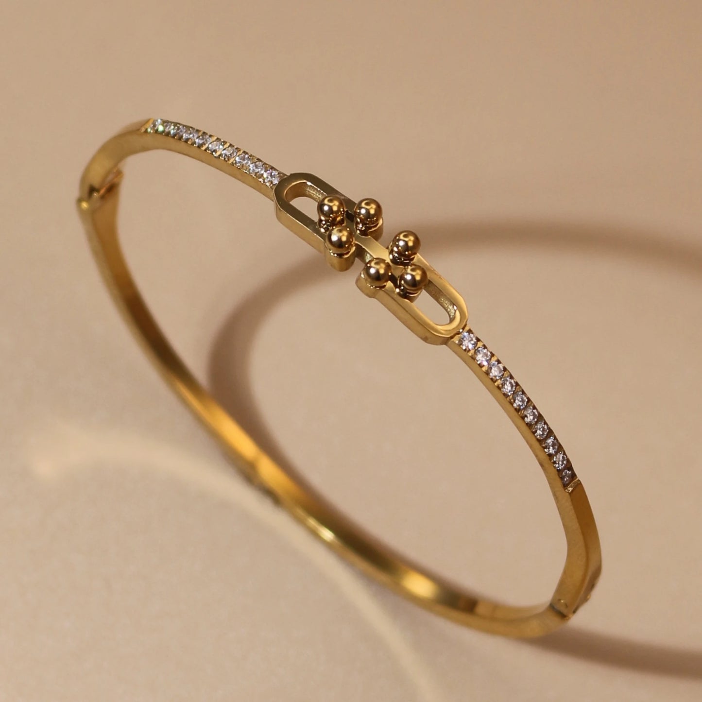 Geometric Crystal Design 18K Gold Plated Stainless Steel Bangle Bracelet Women's Jewelry Gift