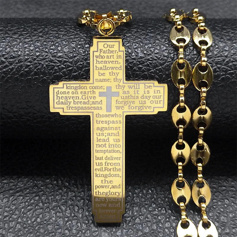 Men Stainless Steel Gold Color Christian Jesus Cross Crucifix Pendant Necklace