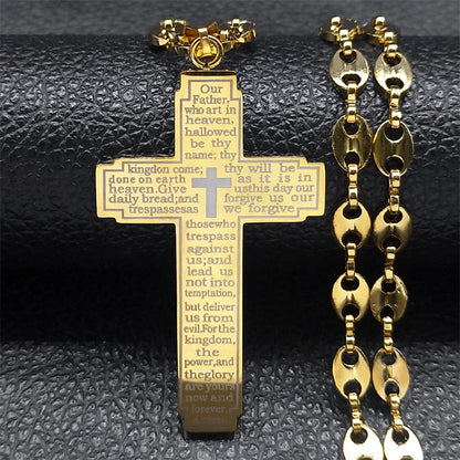 Men Stainless Steel Gold Color Christian Jesus Cross Crucifix Pendant Necklace