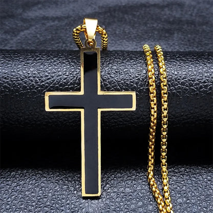 Men Stainless Steel Christian Religious Hip Hop Cross Pendant Necklace