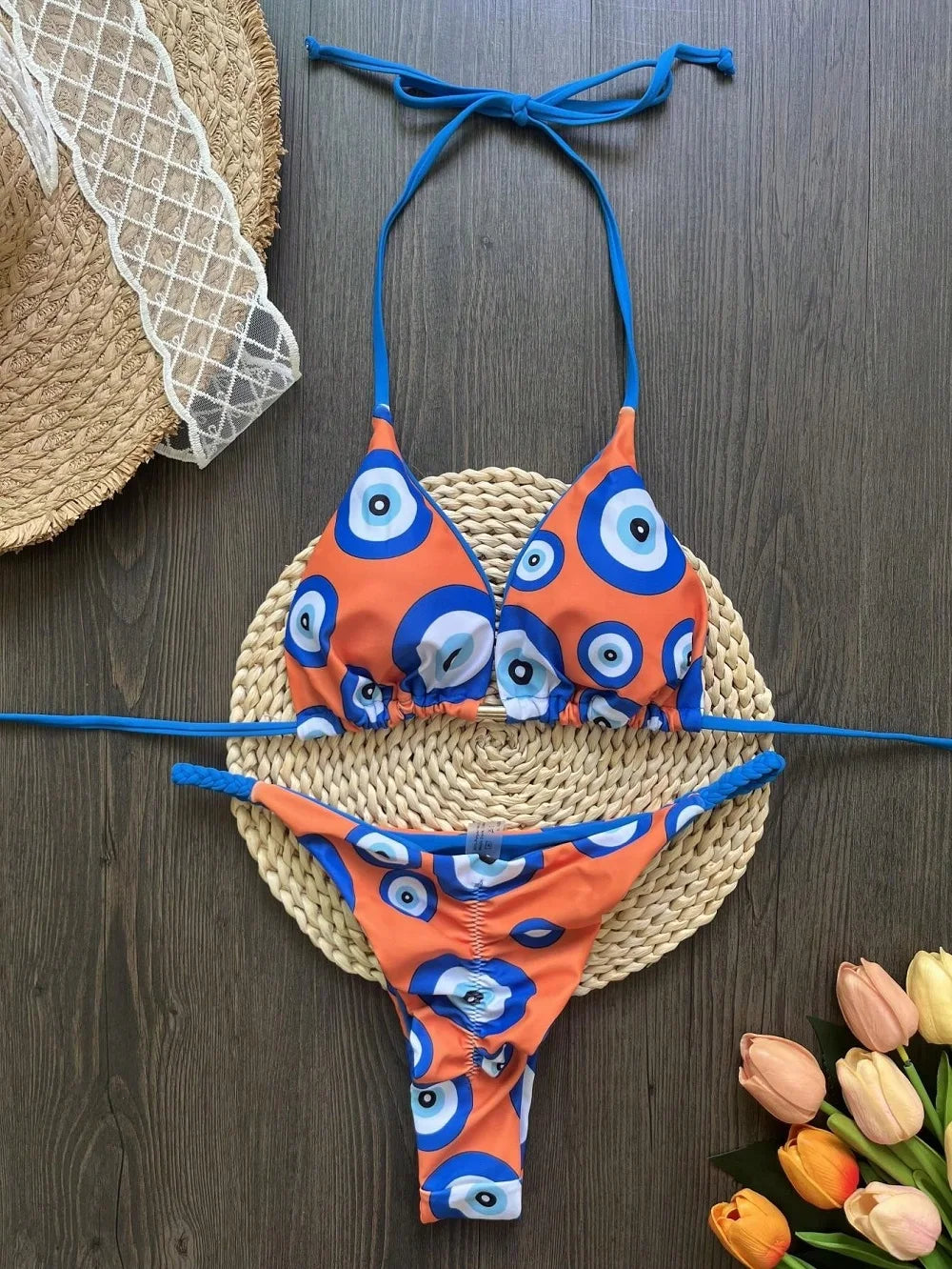 Sexy Women Swimsuit Print Bandage Bikini Two-piece Triangle Swimwear Bathing Suit Brazilian Suit