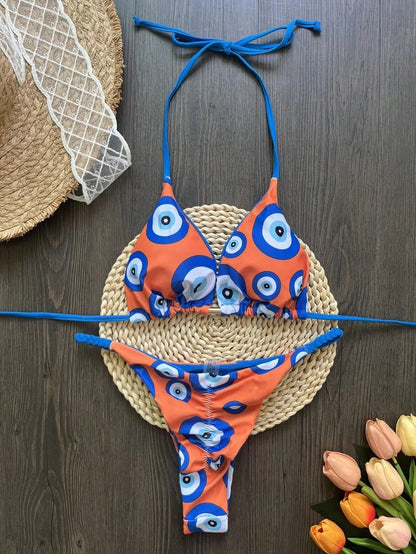 Sexy Women Swimsuit Print Bandage Bikini Two-piece Triangle Swimwear Bathing Suit Brazilian Suit
