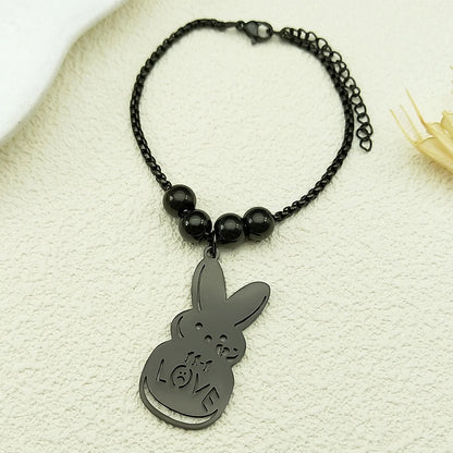 Women Men Kpop Lil Peep Rabbit Sad Stainless Steel Chain Necklace Pendant