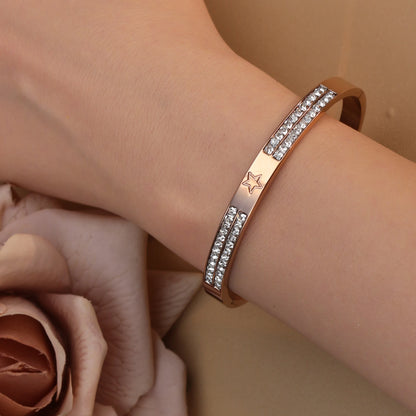 18K Gold Plated Stainless Steel Hollow Star Zircon Bracelet Bangle