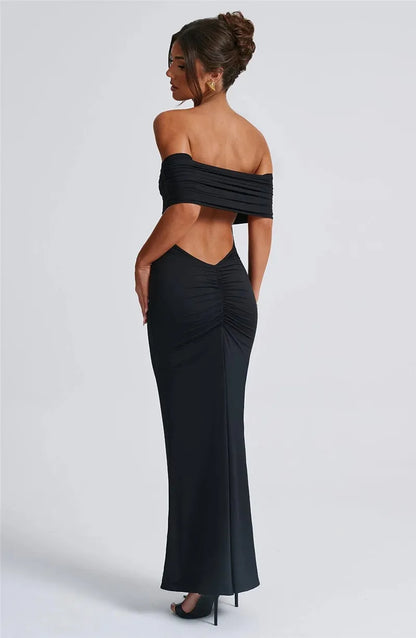 Women Strapless Backless Maxi Solid Off-shoulder Sleeveless Bodycon Long Dress