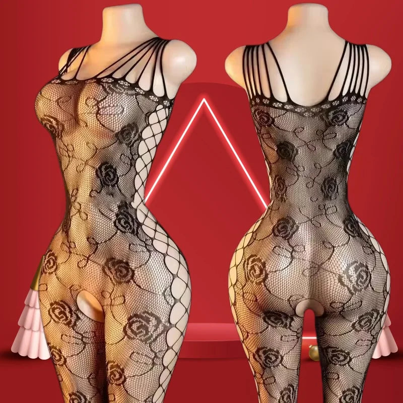 Sexy Women Crotchless Fishnet Bodystocking Hollow-Out Costume Lingerie