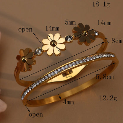 Delicate Crystal Shape Stainless Steel Gold Color Women's Bracelet Bangles