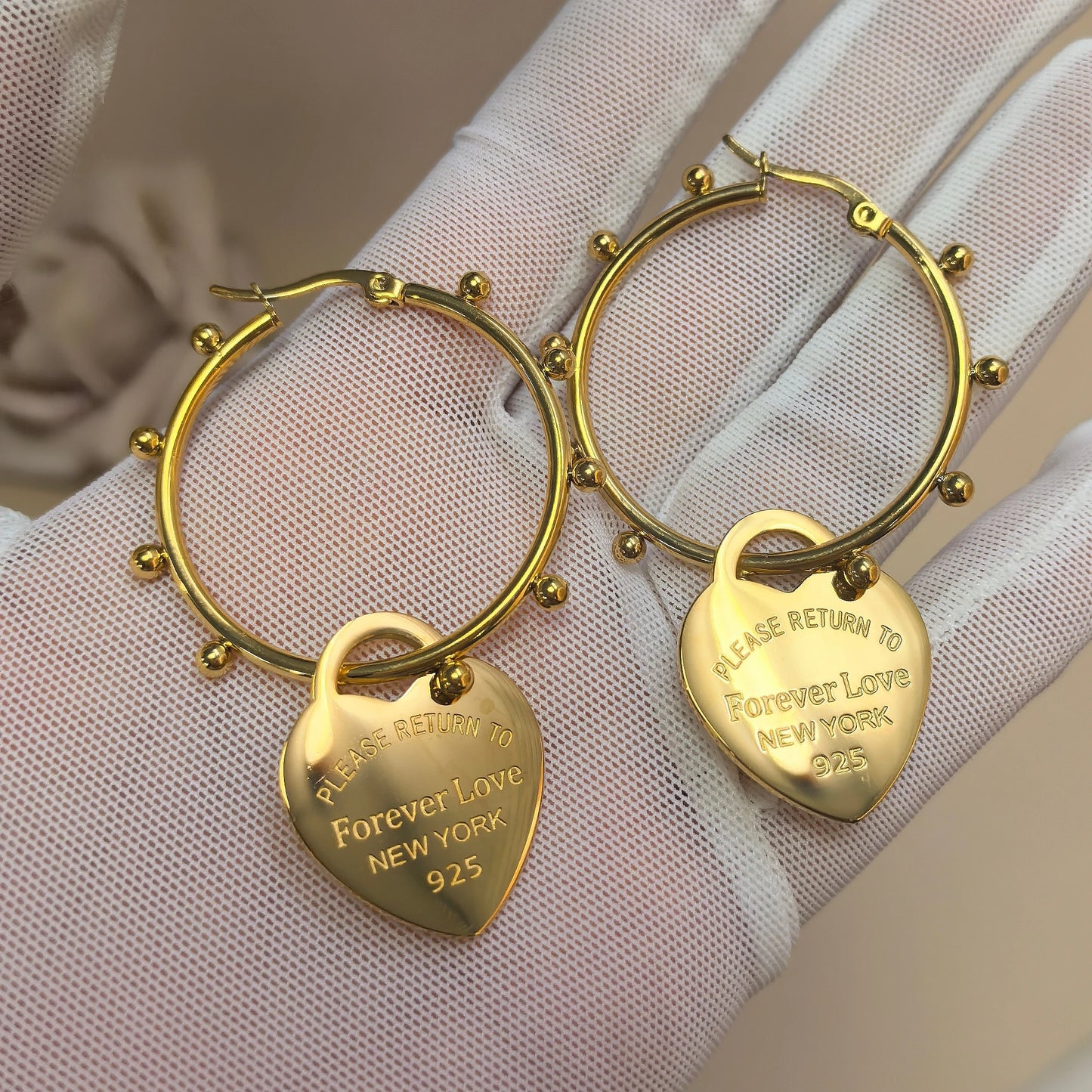 Women Heart Stainless Steel Gold Color Wedding Party Earrings Gifts
