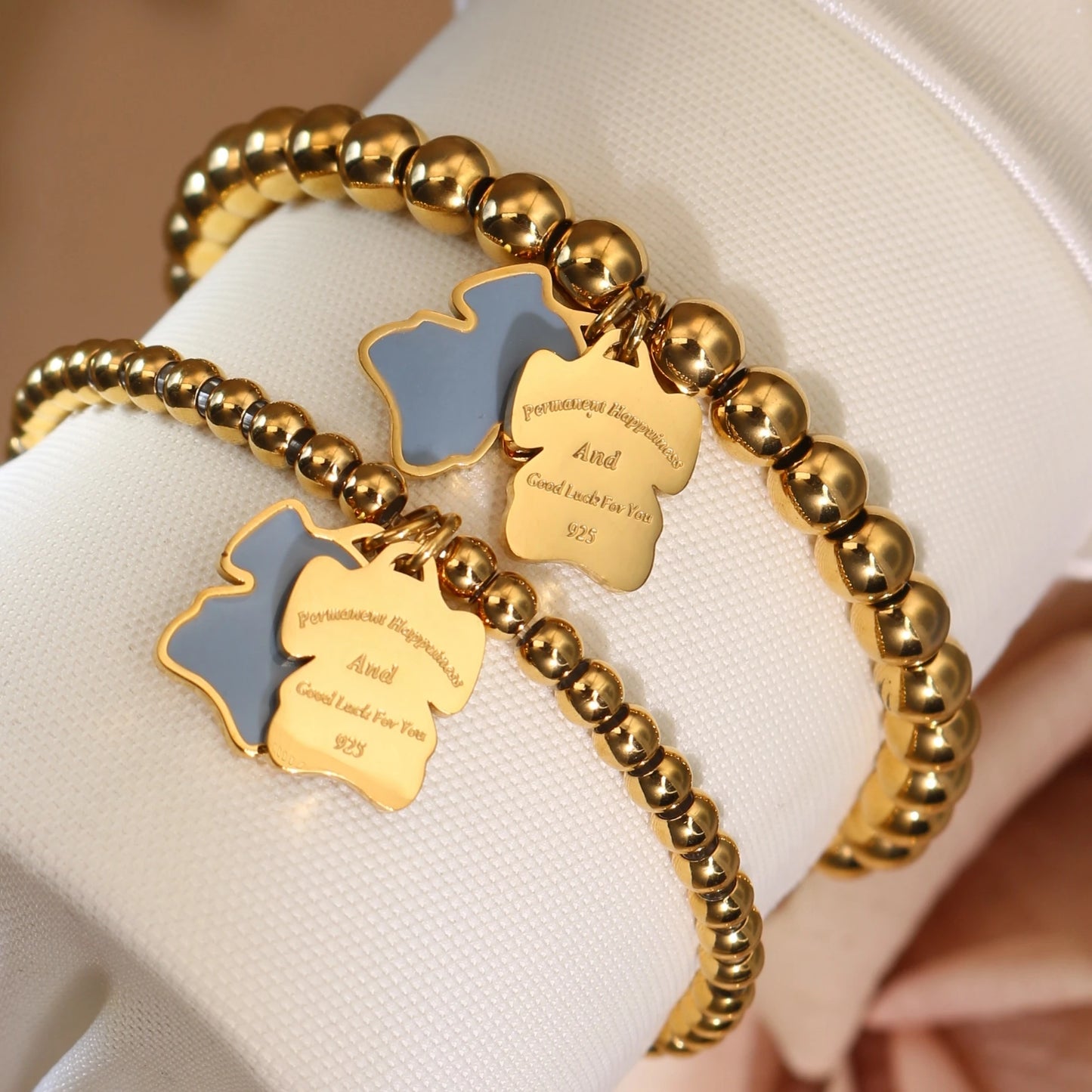 New Pink Elephant Pendant Elastic Bead Stainless Steel Bracelet 18 K Gold Plated Luxury Women's Jewelry Wholesale Gift
