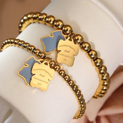 New Pink Elephant Pendant Elastic Bead Stainless Steel Bracelet 18 K Gold Plated Luxury Women's Jewelry Wholesale Gift