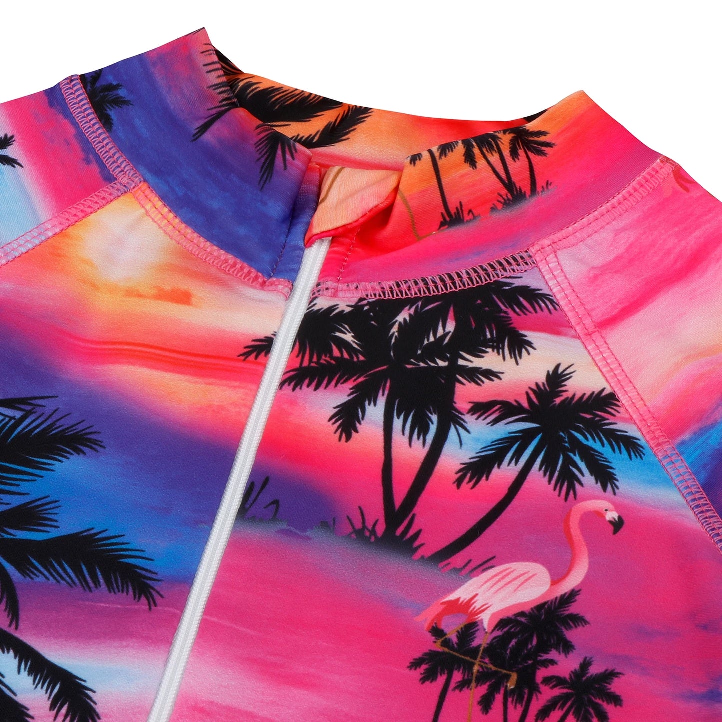 Girls Kids One-Piece Long Sleeve Hawaii Print Beach Boyleg Shorts Swimming Swimsuit