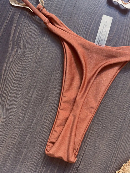 Women Bikini Solid Color Lace-up Split Two-piece Swimsuit Swimwear Suit