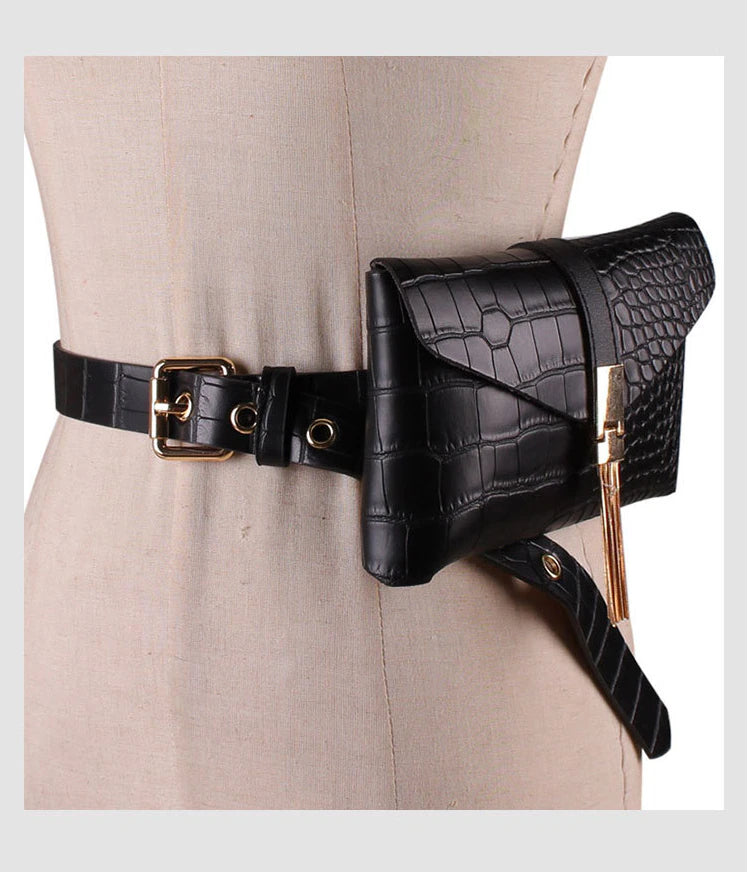 Women Fashion Tassel Waist Pack Phone Pocket Leather Belt Bags.
