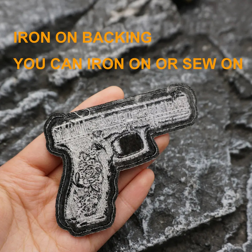Death Takes No Bribes pistol Embroidered Patch Iron-On Sewing Clothes Patches Applique