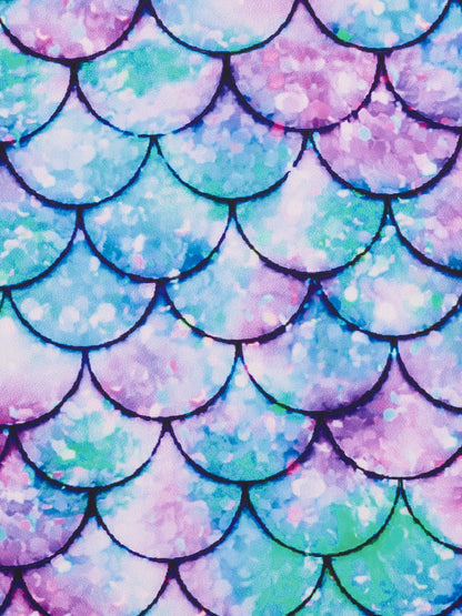 Kids Girls Long Raglan Sleeve Scale Print Zipper Boyleg Shorts Swimwear Beach Swimsuit