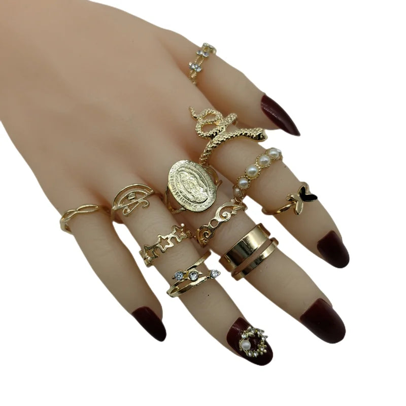 23pcs/Lot Bohemia Vintage Silver Plate Evil Eye Mix Style Finger Rings