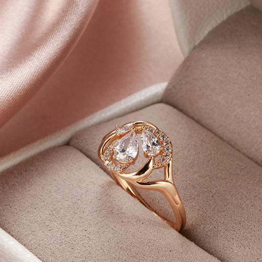 Women Cubic Zircon Flower 585 Rose Golden Bridal Wedding Fashion Rings