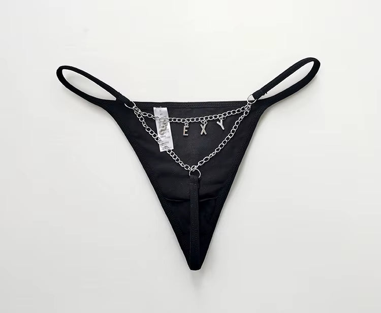 Women Letter Diamond Rhinestones G-String Briefs Underwear Low Waist Thong Panties