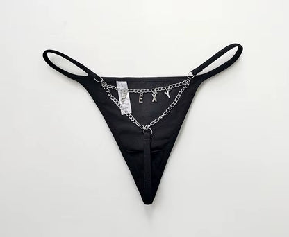 Women Letter Diamond Rhinestones G-String Briefs Underwear Low Waist Thong Panties