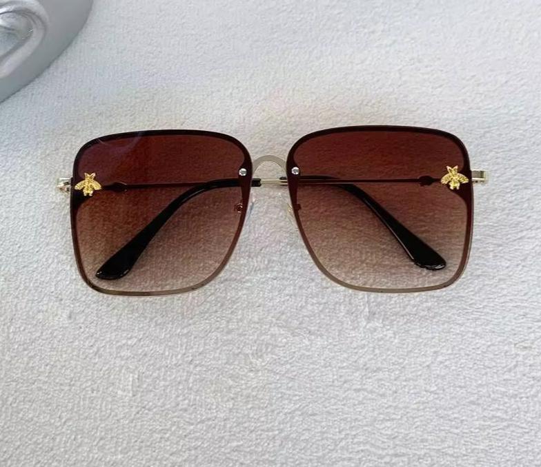 Men Women Fashion Designer Oversized Rimless Square Bee Sunglasses Gradient Sunglasses UV400