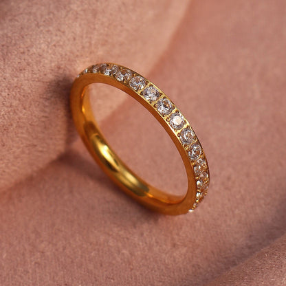 2mm Women 18k gold plated Stainless Steel Crystal CZ Eternity Wedding Ring Gifts
