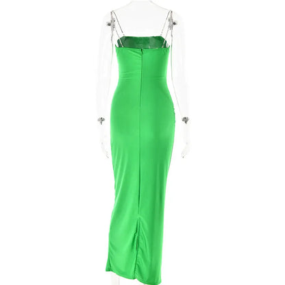 Women Glitter Spaghetti Strap Fashion Sleeveless Backless Bodycon Club Party Long Dress