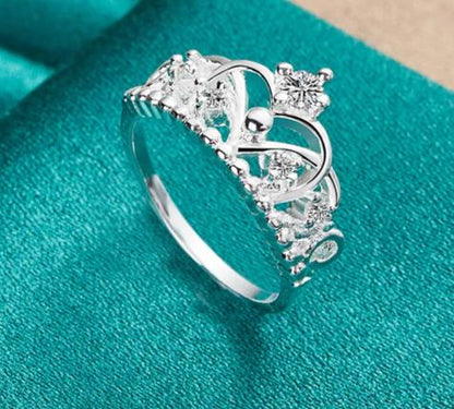 925 Sterling Silver Crown Zircon Woman Fashion Wedding Engagement Party Gift Charm Ring