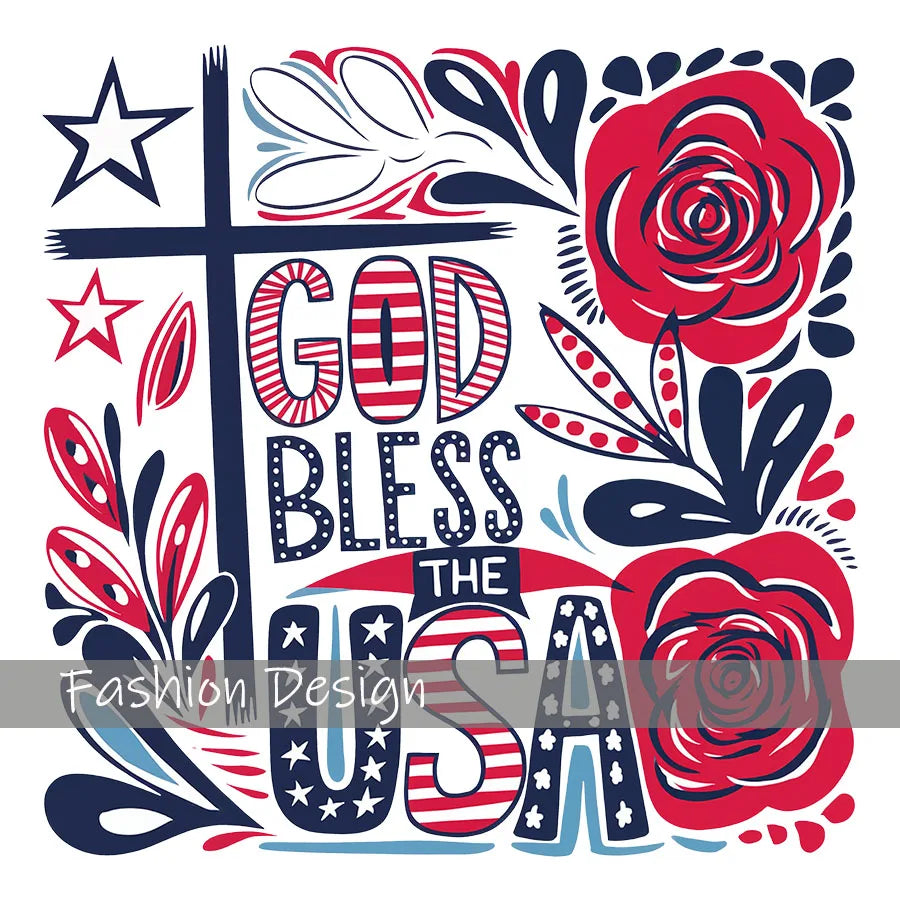 God Bless The USA America 4th of July DIY Iron-On Heat Transfer Sticker Decal T-shirts Sweatshirts Bag Clothes Decor