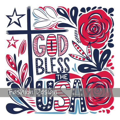 God Bless The USA America 4th of July DIY Iron-On Heat Transfer Sticker Decal T-shirts Sweatshirts Bag Clothes Decor