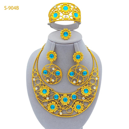 Ethiopian 24K Gold Plated Women African Bridal Wedding Large Pendant Necklace Earrings Bracelet Ring