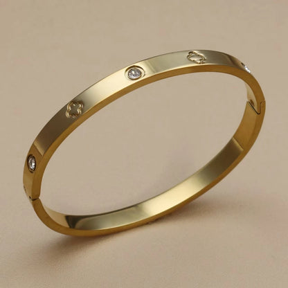 Stainless Steel Bangle Four-leaf Clover Crystal Design Stacking Bracelet Bangle