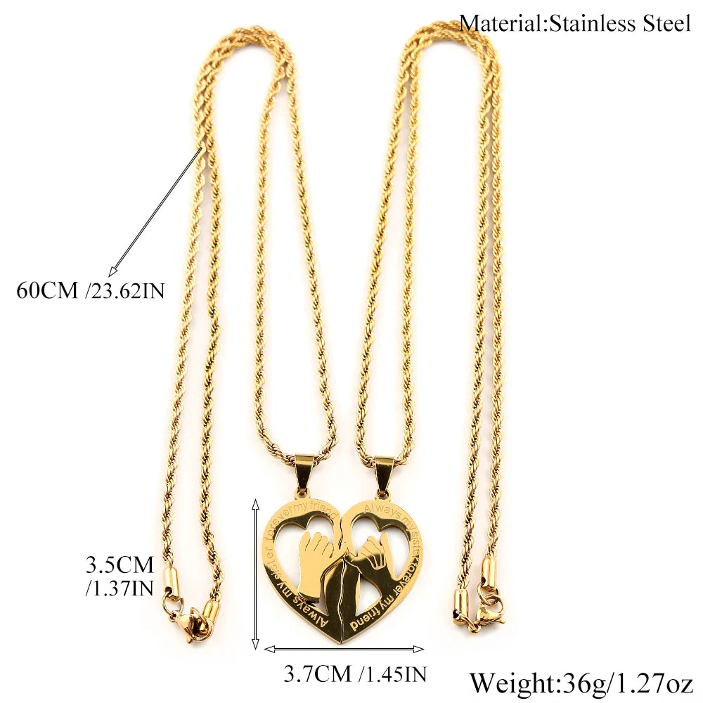Women Heart Friend Lover Sister Pendant Stainless Steel Gold Color Necklace