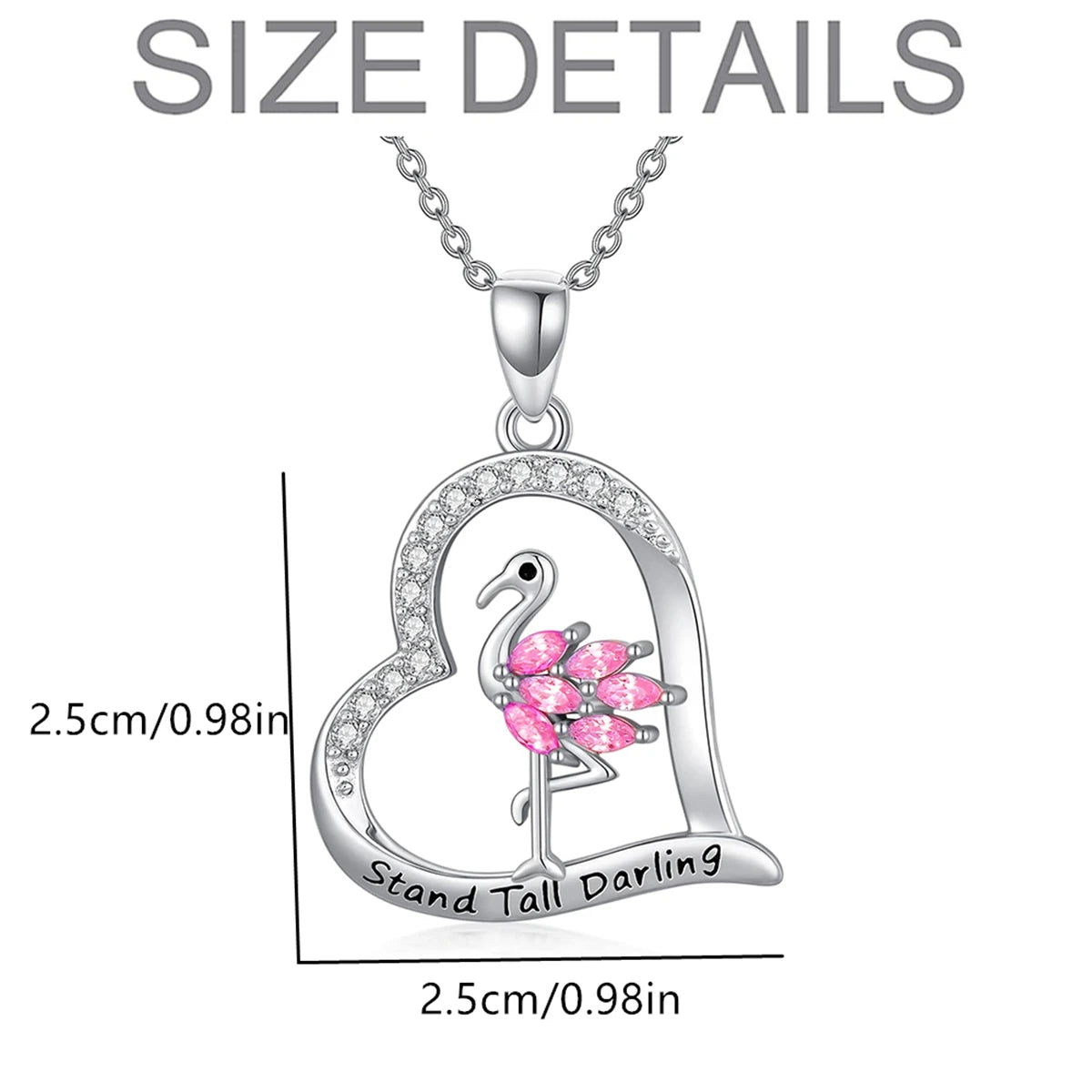 Women Fashion Cartoon Heart Shaped Flamingo Inlaid Pink Zircon Pendant Necklace Gift