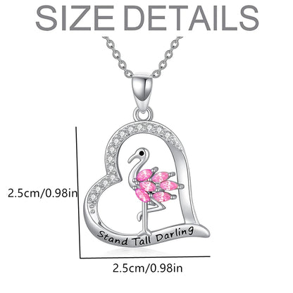 Women Fashion Cartoon Heart Shaped Flamingo Inlaid Pink Zircon Pendant Necklace Gift