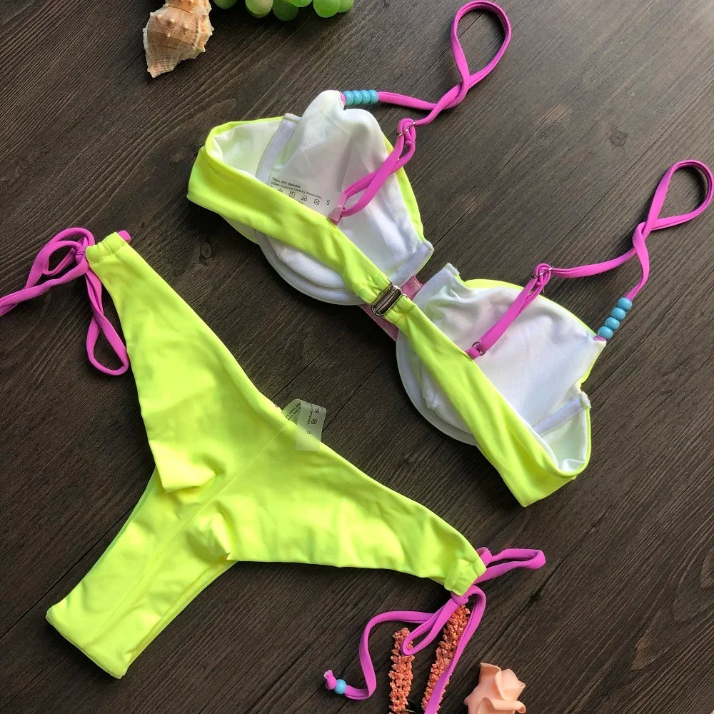 2pcs Push Up Women Micro Swimsuit Bandage Beach Wear Swimming Bikini